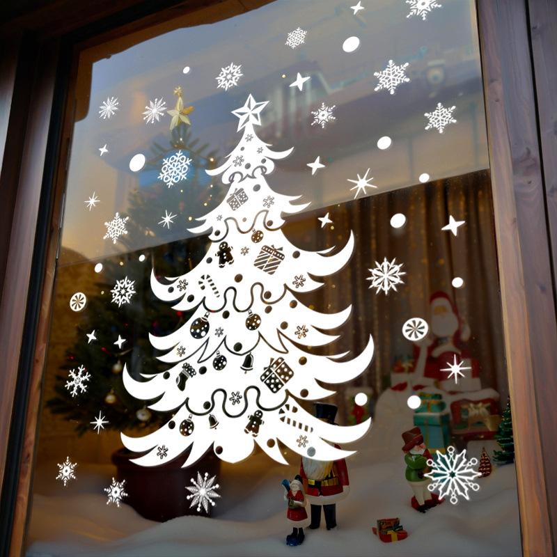 White Snowflake Christmas Tree, Electrostatic Window Decorations, Shopping Mall Atmosphere Stickers