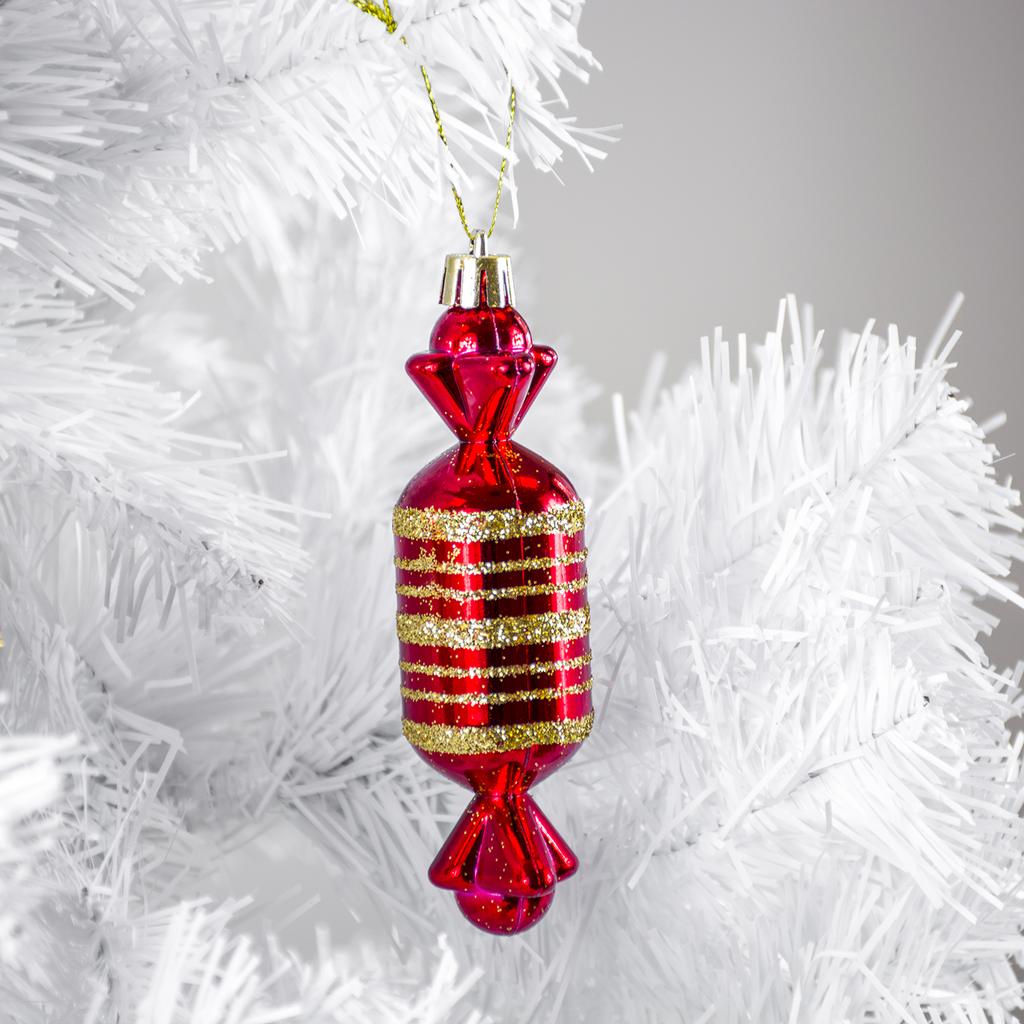 Christmas tree baubles 6 pcs candy PRL red gold plastic Christmas tree babka