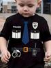 Children's T-Shirt Boy Cool Police Badge Print Fashion Round Neck Short Sleeve Summer Outdoor Sport Perfect Gift T-Shirt for Boy