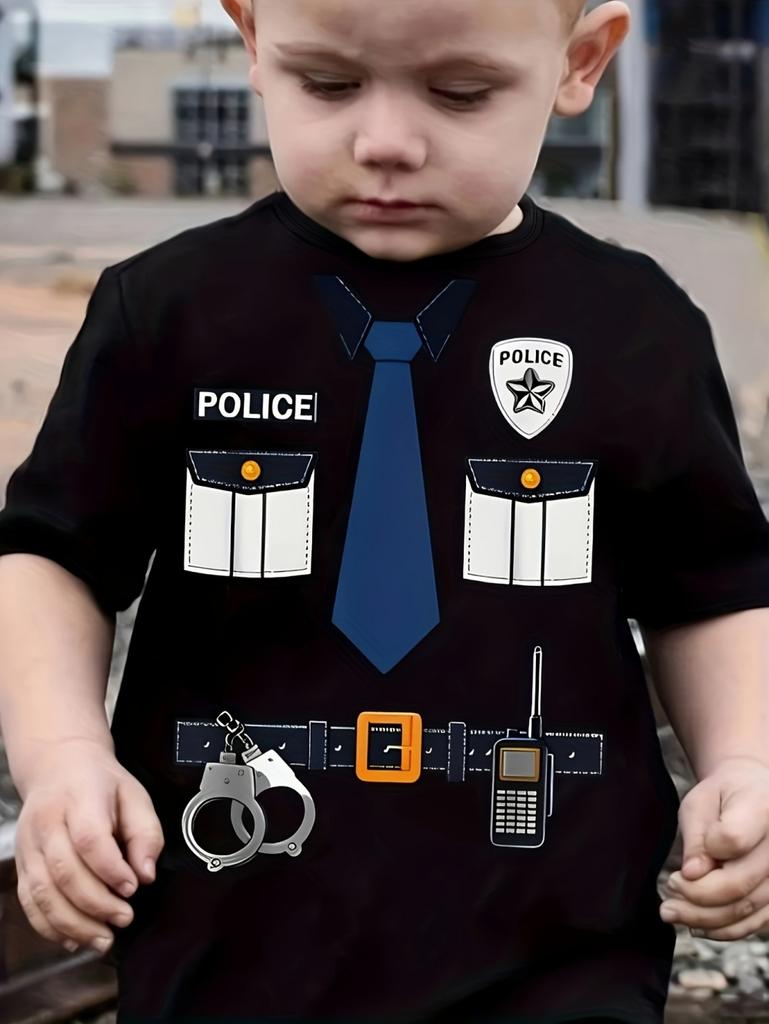 Children's T-Shirt Boy Cool Police Badge Print Fashion Round Neck Short Sleeve Summer Outdoor Sport Perfect Gift T-Shirt for Boy