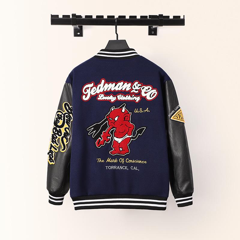 Tide Brand AC Milan Embroidered Leather-Sleeve Versatile Baseball Jacket
