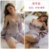 Sexy hollow satin lace plus chest pad deep V temptation steel ring gathering nightdress robe loungewear