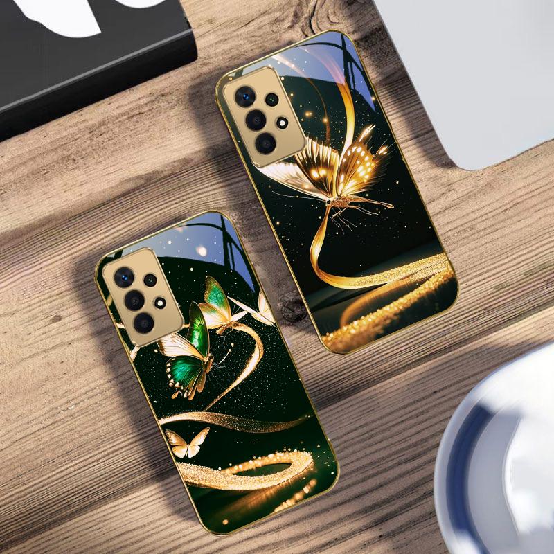 Wickelndes goldenes Licht Für Samsung A 01 52S A04 A05S A10 A12 13 22 23 24 36 42 M02 Note 10 20Ultra 8 9 Goldene Glas-Handyhülle