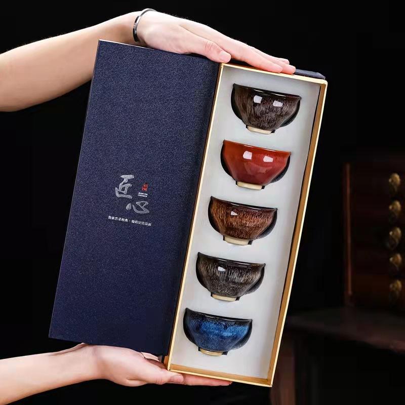 Kiln Transformation Retro Construction Tea Cup Tea Bowl Kung Fu Tea Cup Owner's Tea Cup Ceramic Gift Box Tea Set Tea Cup