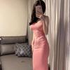 Women's Spaghetti Strap Sleeveless Mermaid Dress Slim Fit High Waist Sweet Fresh Bodycon Maxi Dress Solid Polyester Summer Casual Outfit