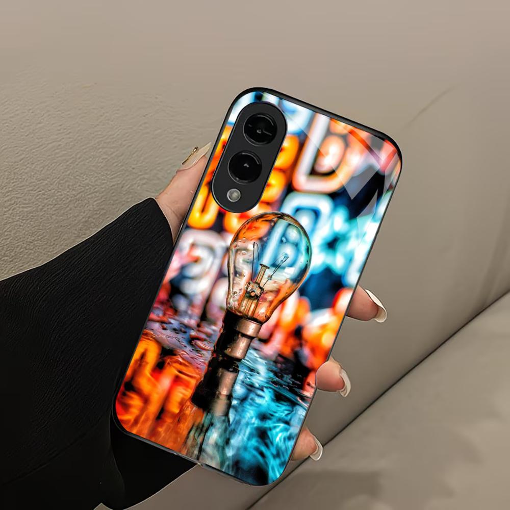 Light Bulb Colorful Exquisite Luxury High-end PhoneCase Glass PhoneCase for Samsung Galaxy S26 S25 S24 S23 S22 S21 FE,Ultra,Plus
