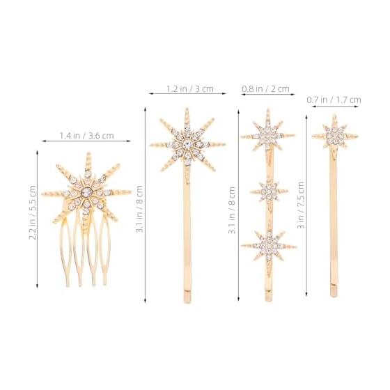 FOMIYES 4pcs Gold Metal Hair Clips with Rhinestone Decor, 2.17 Inch for Wedding Party Hair Accessories for Girls