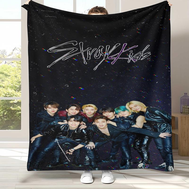 HD Stray Kids Kpop Star Flannel Blanket,Ultra Soft Warm Plush Throw for Home Bedroom Bed Sofa Cover Camping Picnic Gift