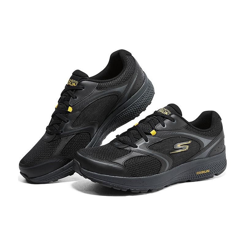 Skechers Go Lightweight Shock Absorbing Knee Support Running Shoes Men sneakers Black Gold 220371-BKYL