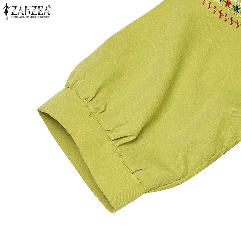ZANZEA Womens Casual Embroidery Lace Patchwork 3/4 Sleeve Loose Blouse