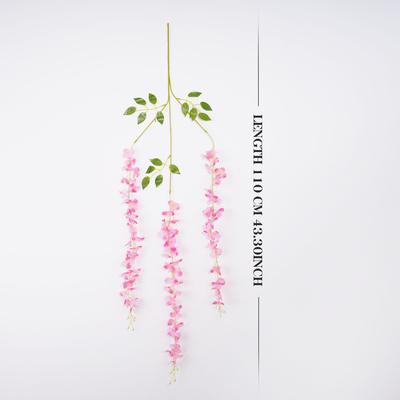 3Fourches/ branche Longue Glycine Fleurs Artificielles avec feuilles vertes pour Décor de salle de mariage Décor de guirlande flores artificiales wazon
