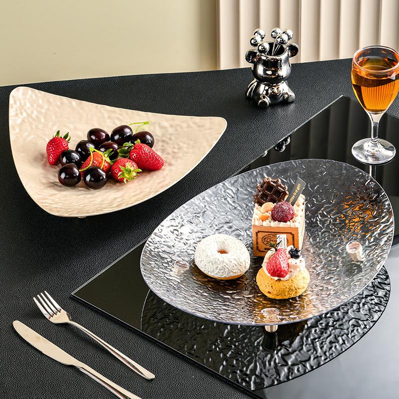 Light Luxury Living Room Coffee Table Water Ripple Fruit Plate Glacier Pattern Candy Dried Fruit Snack Plate Pastry Bread Tray