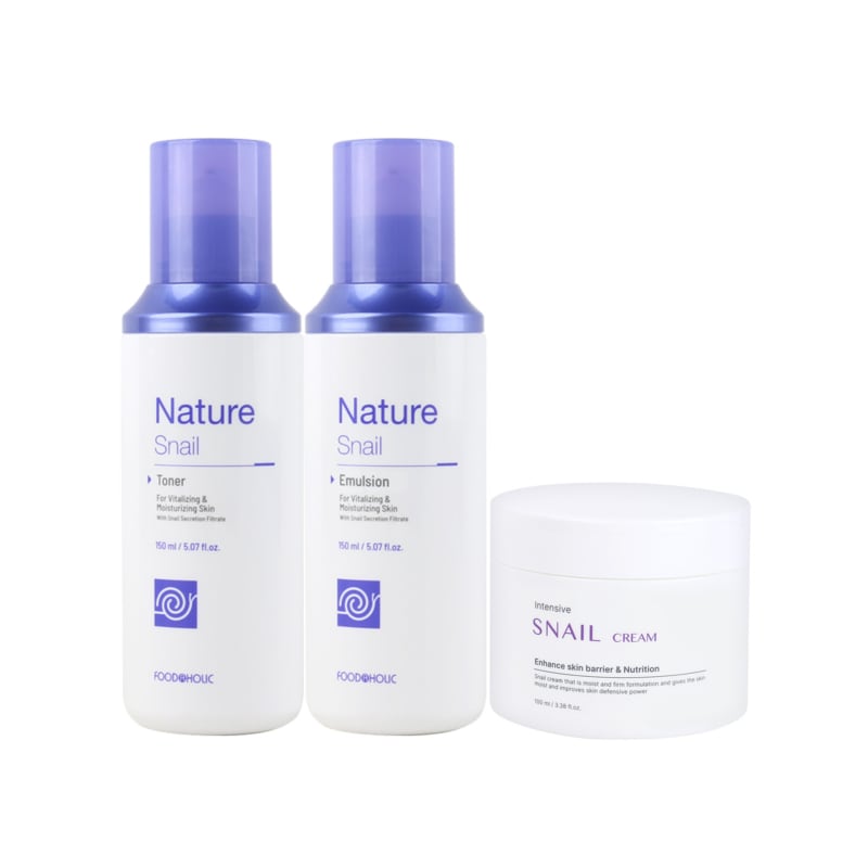 

Foodaholic Nature Snail 3-pack (Toner + Emulsion + Cream) / Snail Mucus Skin Nourishing Lotion