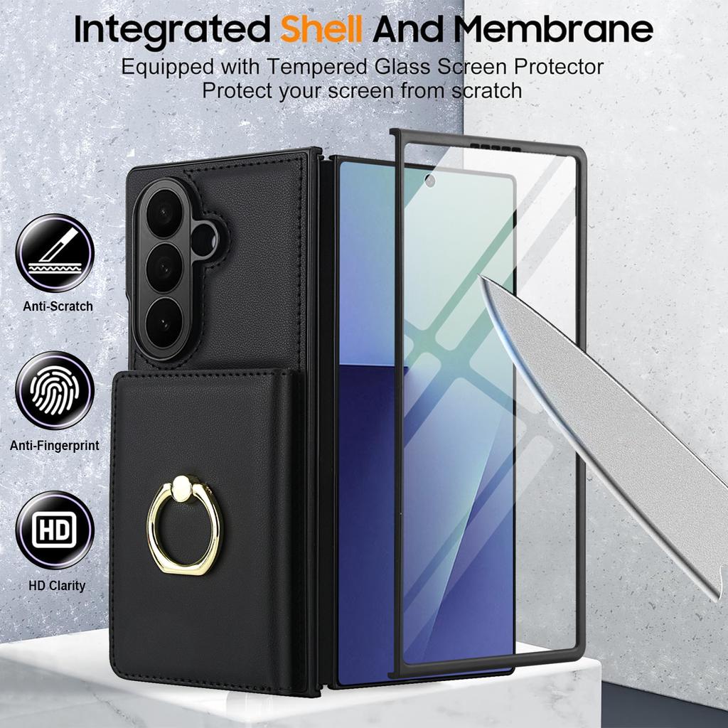 Fashion Solid Color Leather Phone Cover for Samsung Galaxy Z Fold7/Z Fold6/Z Fold5 with 360 ° Rotating Stand