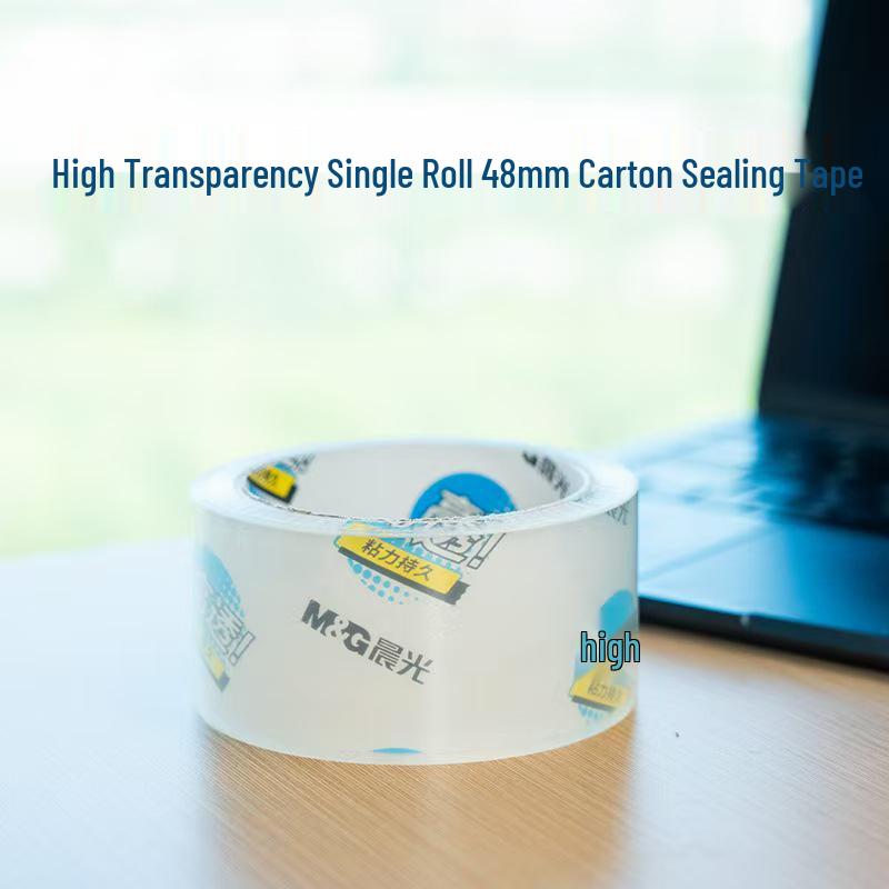 Durable, high-transparency wide packing tape for secure sealing.