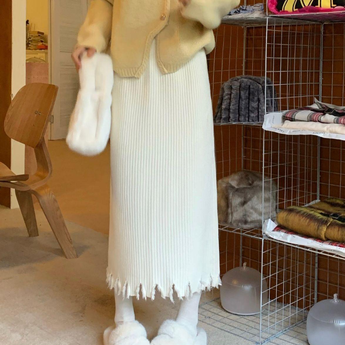 

Утепленная вязаная юбка с высокой талией для женщин на зиму, облегающая, средней длины, прямого кроя S