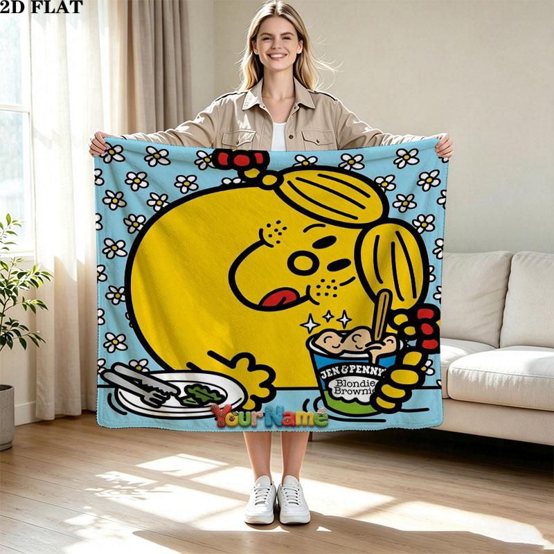 1PC Mr. Men Little Miss Custom Name Patterned Flannel Blanket Suitable For All Seasons for Home Decor Warmth and Comfort Gifts Holiday Present