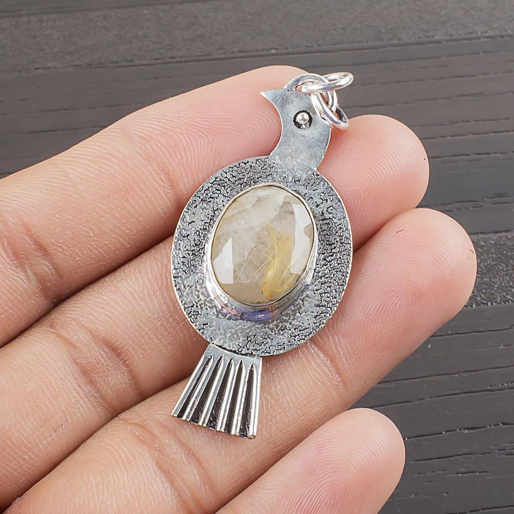 Natural Golden Rutile Gemstone 925 Sterling Silver Jewelry  Pendant 1.95  AJP-2138