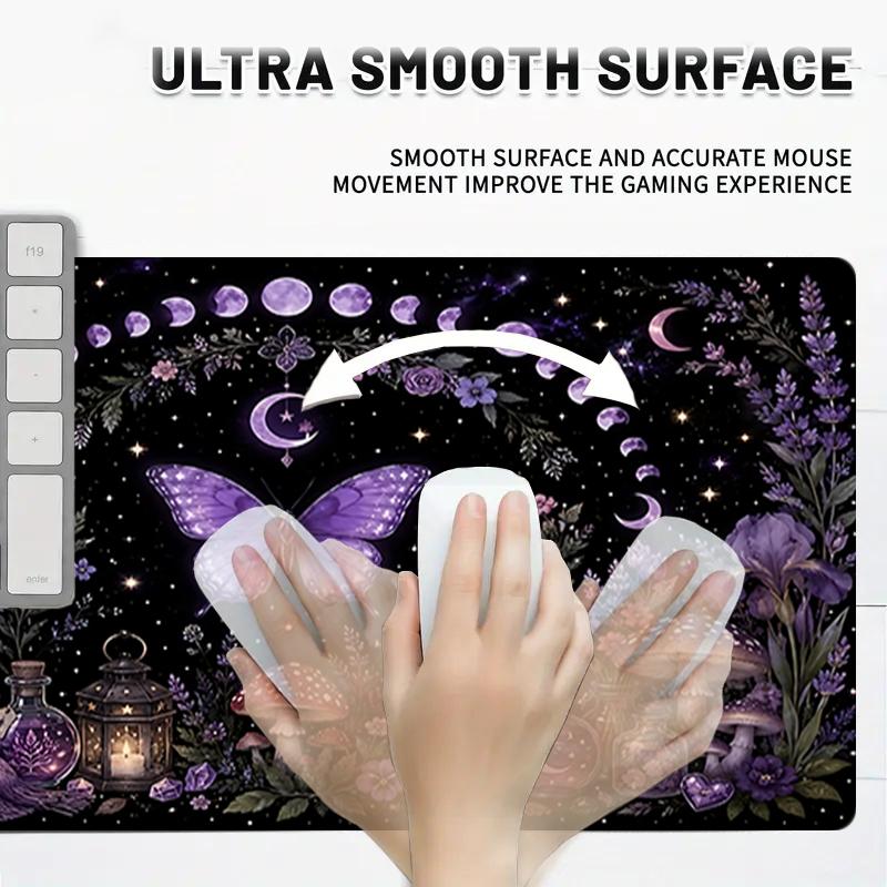 1Pc Purple Fantasy Garden Gaming Mouse Pad Keyboard Desk Mat Non-slip Rubber Lock Edge Waterproof Computer Mousepad for Office Home Decor Ey14