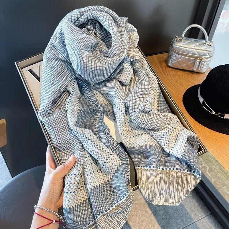 Women S Summer Plaid Large Square Scarf For Sun Protection Air Conditioning Shawl