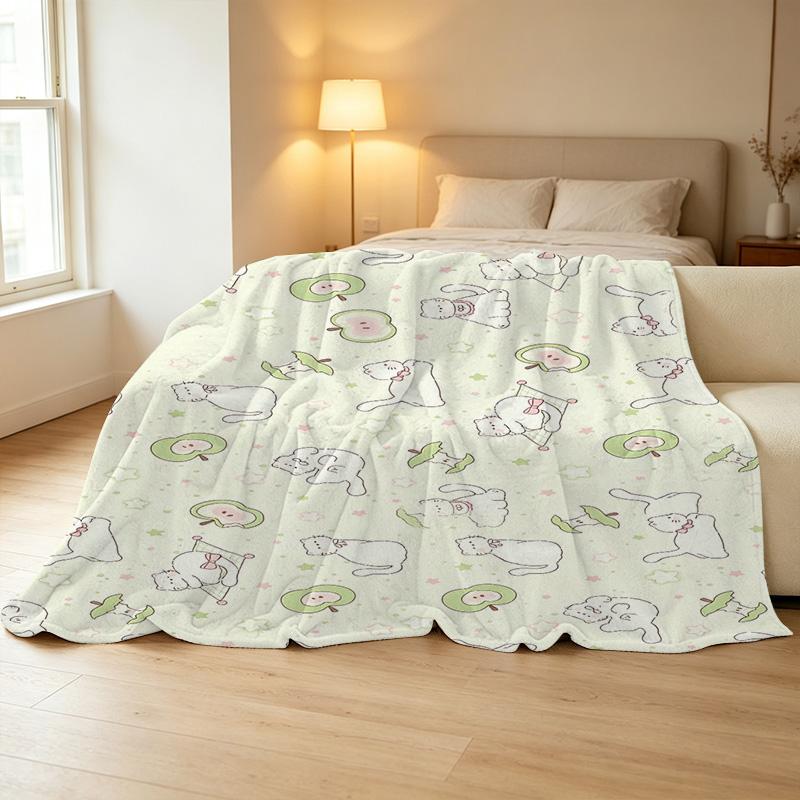 Cartoon Cat Flannel Blanket – Soft Plush Warm Cozy Throw, Ideal for Home Decor, Christmas & Halloween, Sofa Bedroom Use