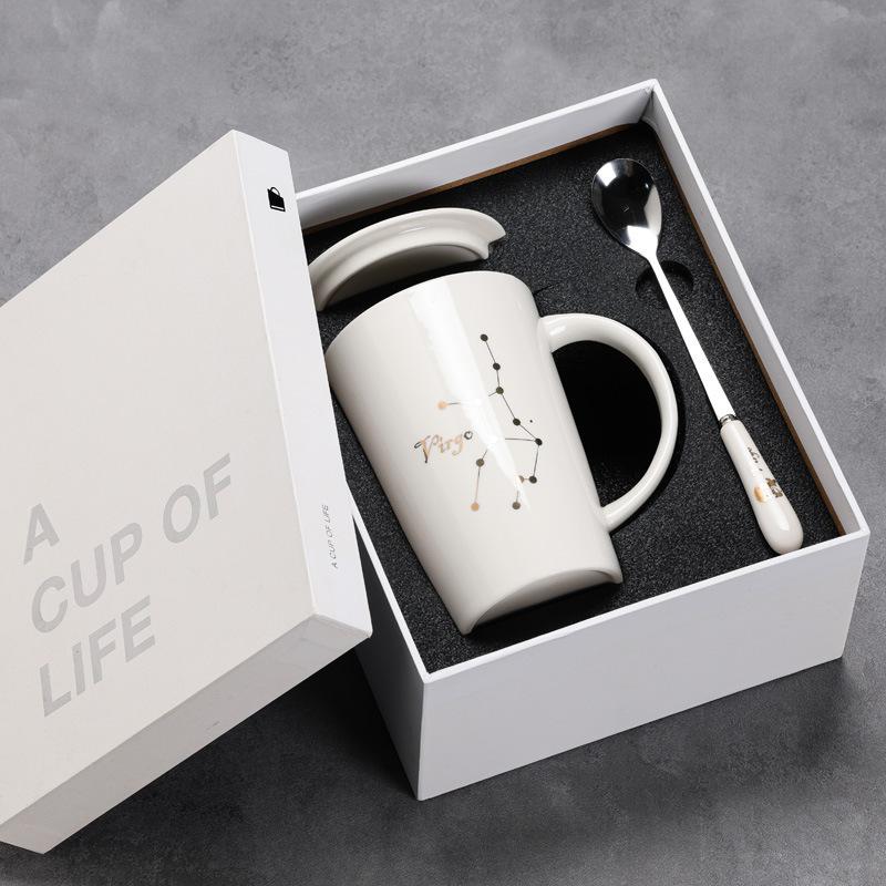 12 Twelve Constellation Ceramic Cups, Water Cups, Gift Box Set, Coffee Cup With Lid Spoon