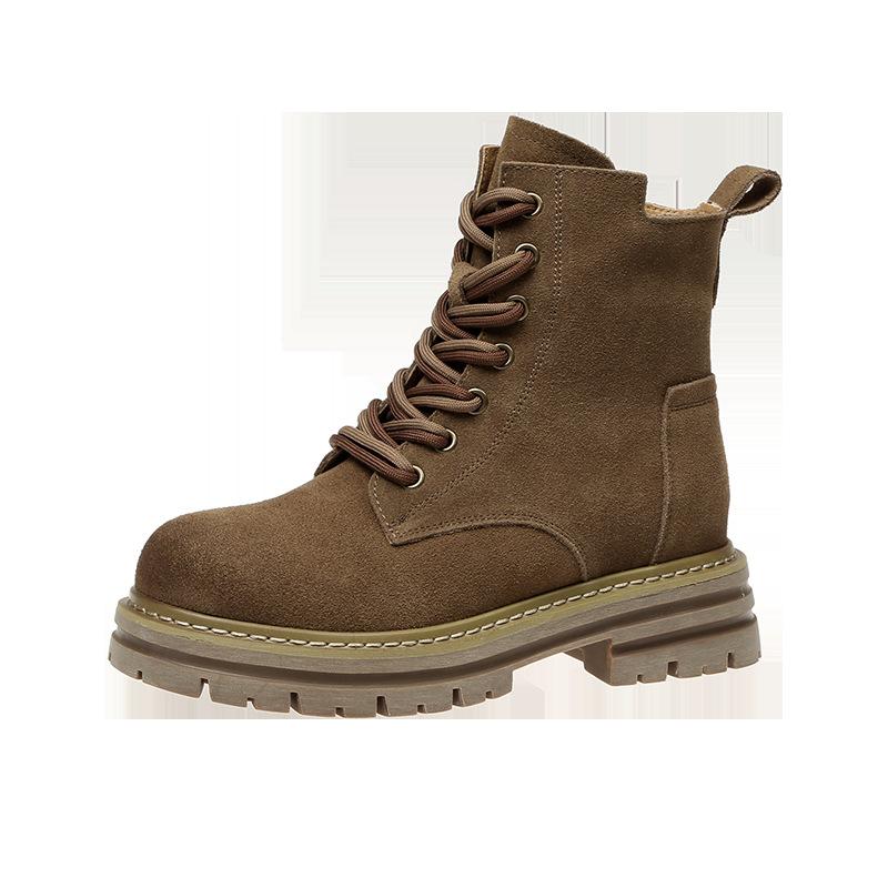 European station Martin boots women's 2025 autumn and winter new leather retro tooling western cowboy boots thick-soled short boots