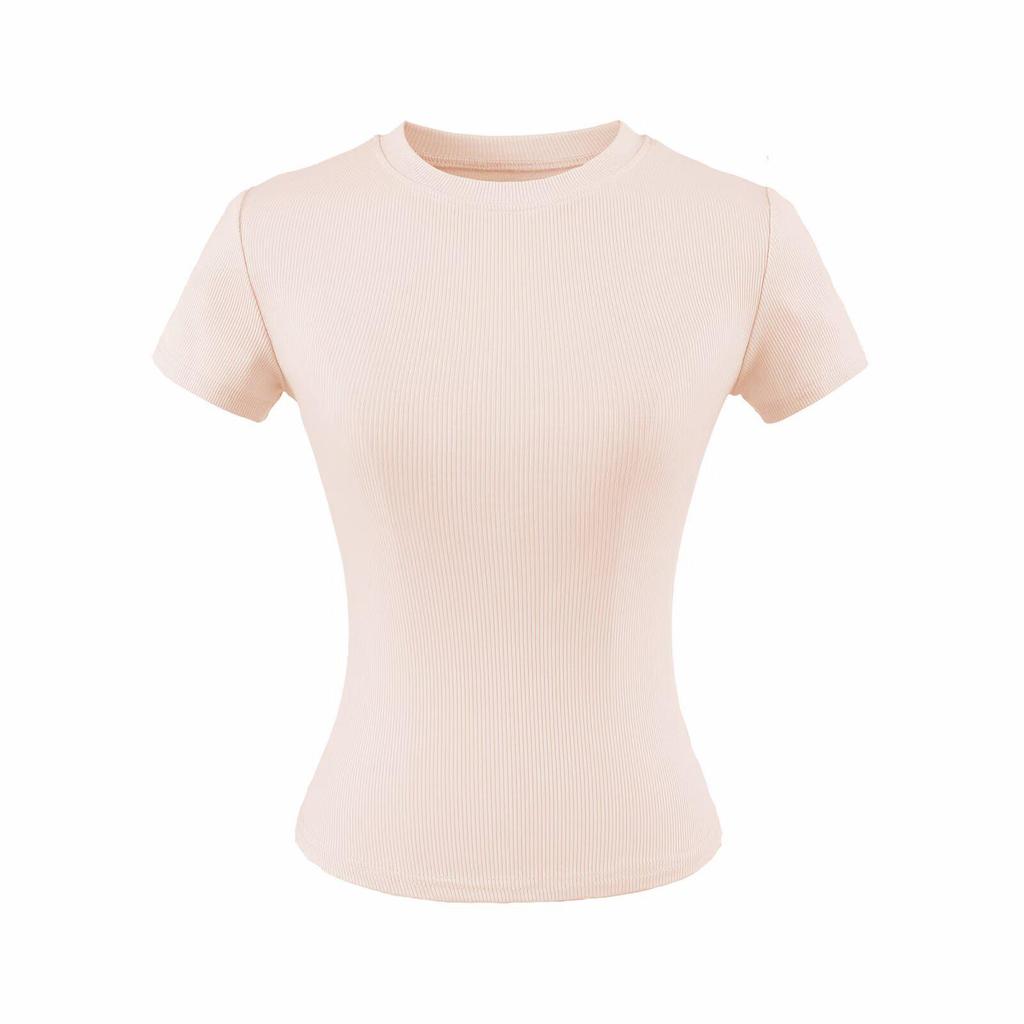 Pure Desire Women's Spicy Girl Round Neck Ribbed Summer T-Shirt