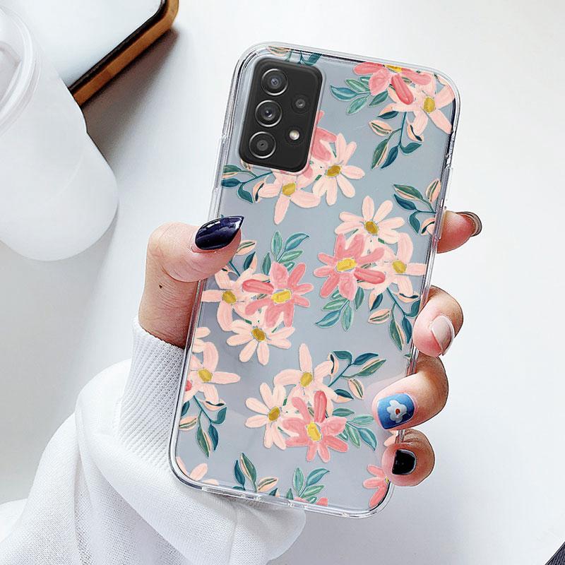 Phone Case For Samsung A52s A52 Floral Silicon Cover For Samsung Galaxy A52 Fundas Coque Transparent Soft Capas Flower TPU