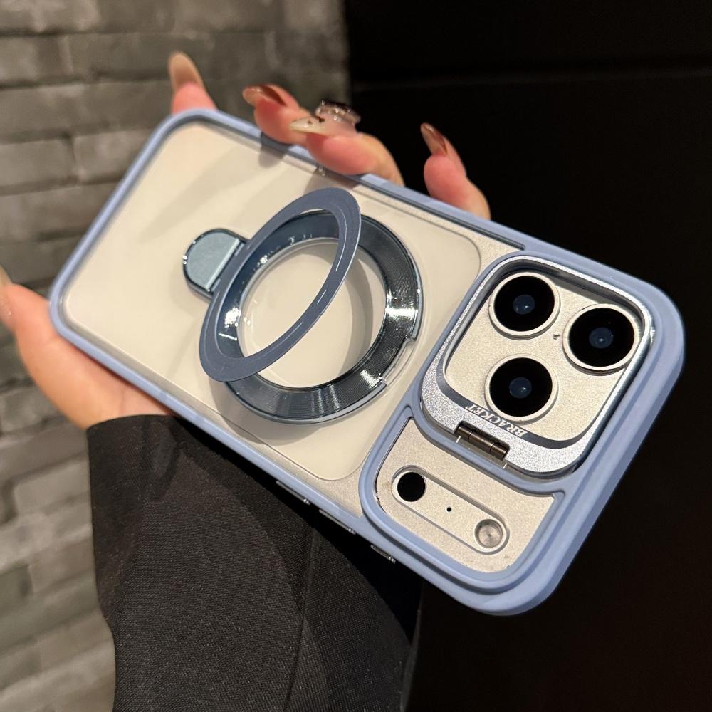 Fold Lens Stand Magnetic Holder Case For For Iphone 17 16 15 14 Plus 13 12 11 Pro Max Air Transparent For Magsafe Acrylic Hard Cover