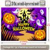 Party Backdrop Halloween Flat Banners Pumpkins Ghosts Bats Spooky Night Scene Photo Booth Background Front Door Decor