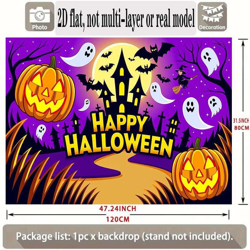 Party Backdrop Halloween Flat Banners Pumpkins Ghosts Bats Spooky Night Scene Photo Booth Background Front Door Decor
