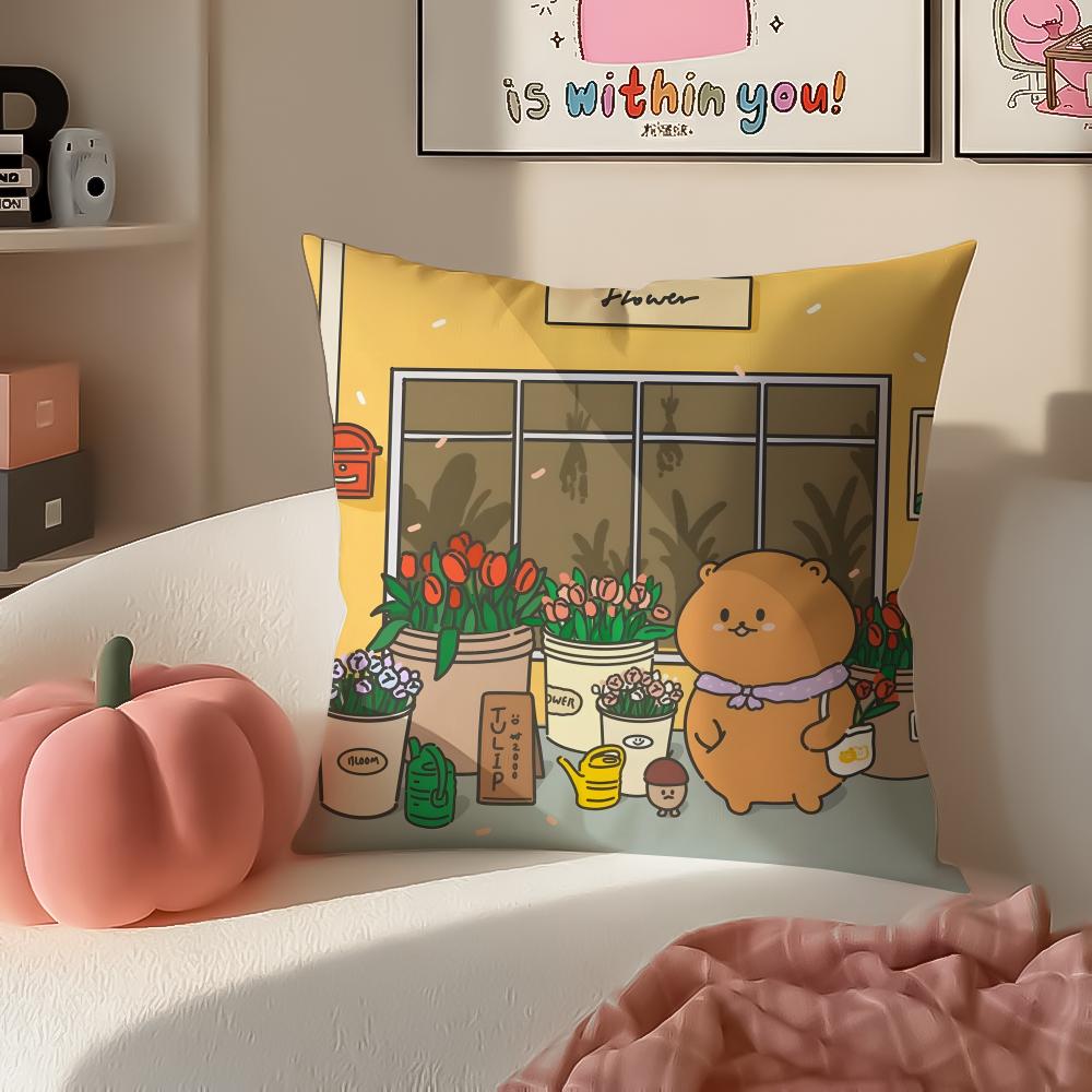 Teddy Fluffy Cute Adorable Art Cartoon Cute Bear Cushion Cover Pillowcase Short Plush Invisible Zipper Room Sofa Cushion Cover