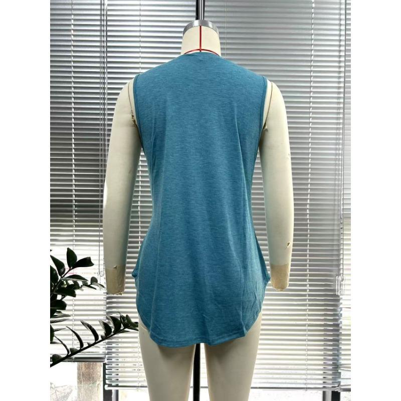 Spring and Summer Solid Color Round Neck Loose Sleeveless Casual T-shirt