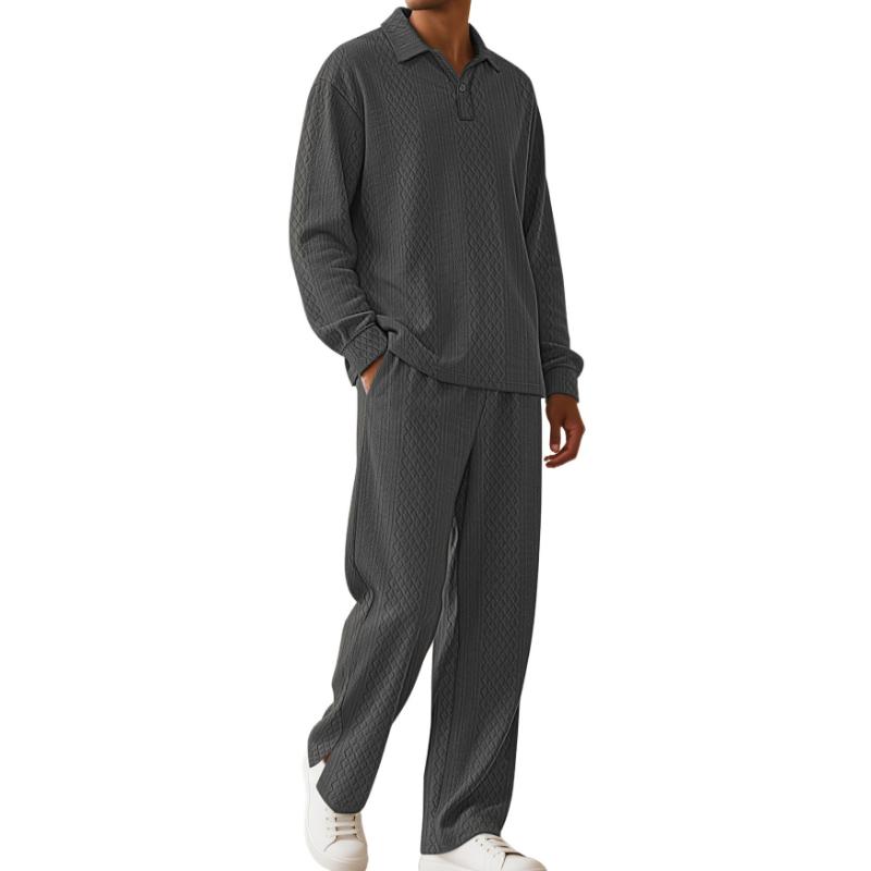 

Осенне-зимний мужской однотонный жаккардовой текстуры повседневный пуловер с лацканами и длинными рукавами, спортивный костюм с брюками XXL серый