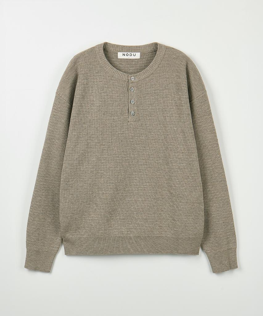 NODU Drain Henley Neck Knit [Beige]