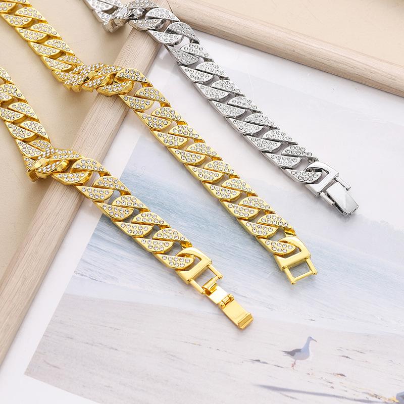 Trendy Cuban Chain Full Of Diamonds, Thick Necklace, Bracelet Combination, Hip-Hop Street Hipster Personality Rap Accessories