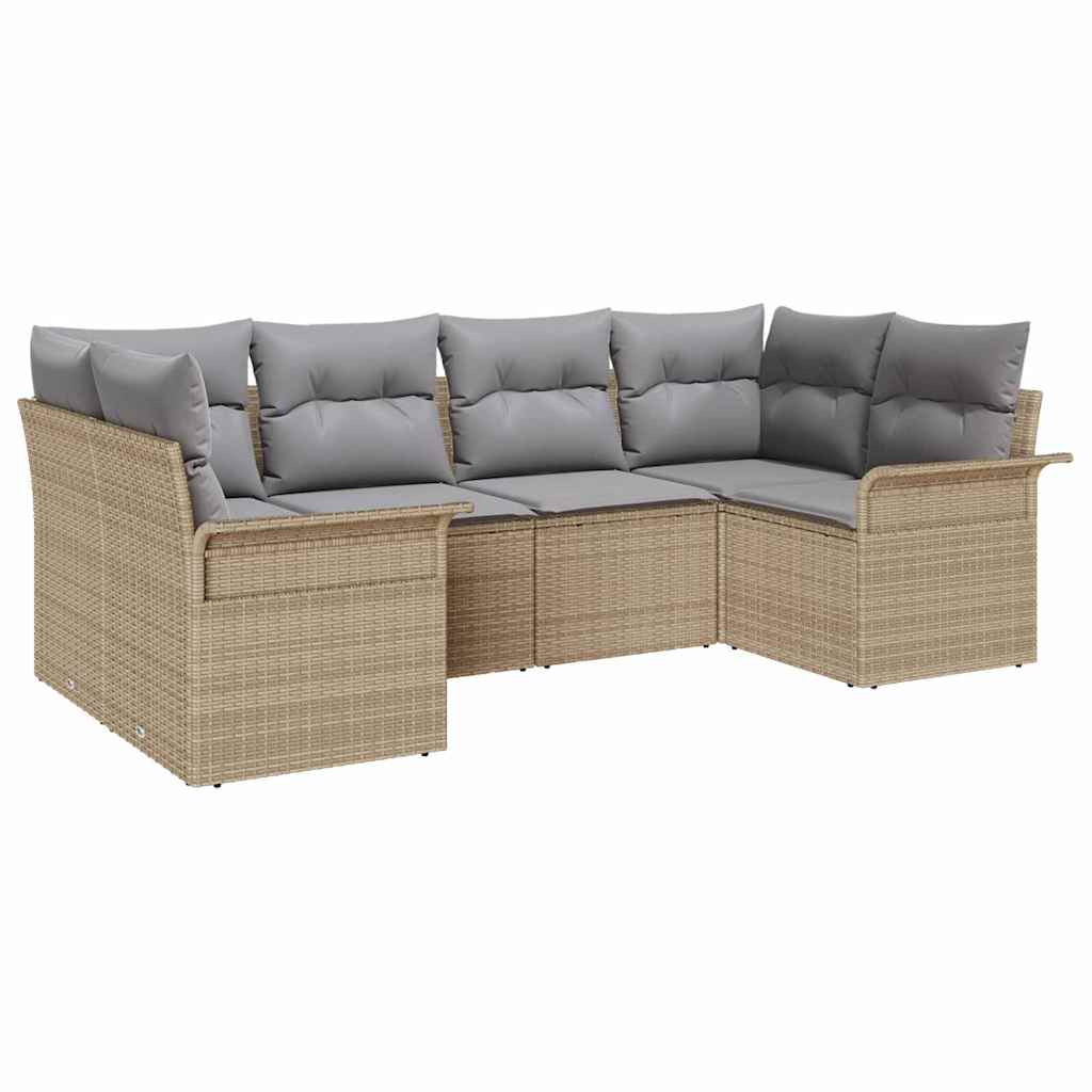 Garden Sofa Set 6 pcs Beige Poly Rattan