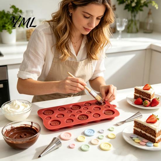 Handmade Soap Making Button Silicone Mold, Food Grade Non Stick Chocolate Candy Casting Mold Tray, Flexible Easy Release for DIY Baking And