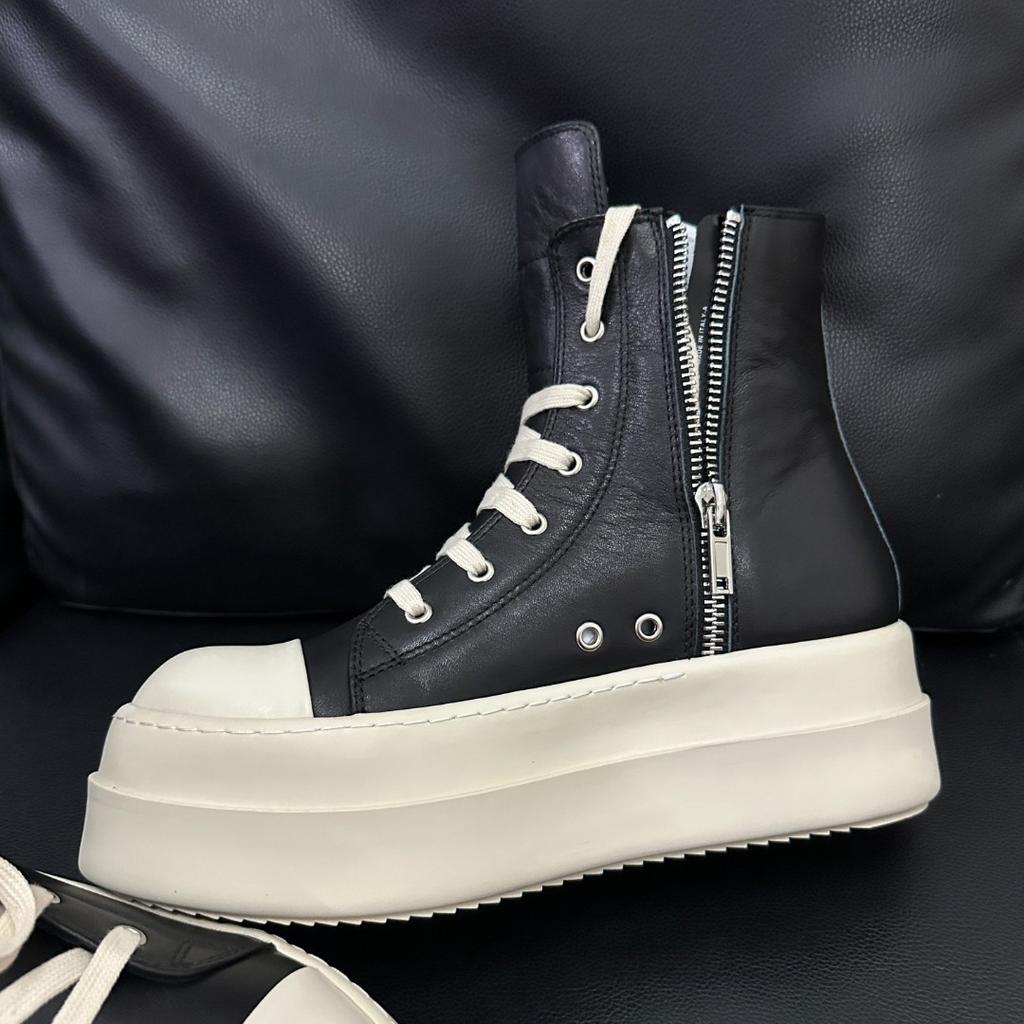 Couple Boots Martin Boots Side Zipper Tooling Boots Spring High-End Thick-Soled Heightened Black And White High-Top Board Shoes For Men And Women
