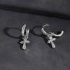 Vnox Cross Pendant Hoop Earrings for Men Boys, 27.6mm Silver Color Copper Zircon Punk Jewelry, Gothic Style Birthday Party Gifts