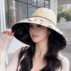Hat women's spring and summer new bow knitted empty top hat vinyl sunscreen beach sunshade printing folding sun hat