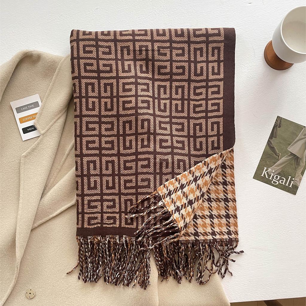 Winter Cashmere Scarf Women Double-Sided Jacquard Female Shawl Wrap Scarves Thick Warm Blanket Tassels Pashmina