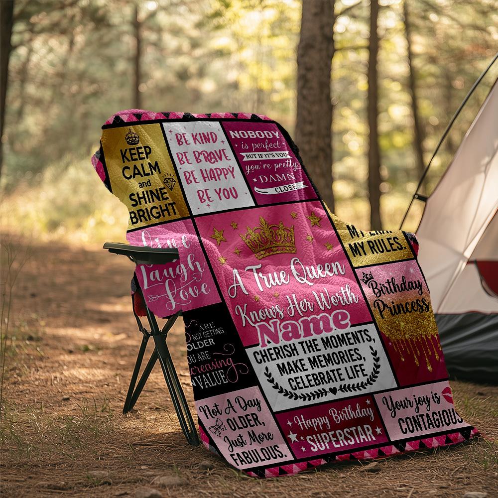 Customize Your Name Outdoor Blanket Birthday Princess Theme Soft And Comfortable Allseason Multipurpose Blanket For Travel Camping Picnics Sofa Office