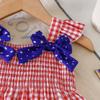Hot Selling Patriotic Infant Girls Clothing Set Star Bow Fly Sleeve Top Plaid Shorts 2 Piece Outfit With Heart Embroidery For 0 3 Years Old Daily Wear