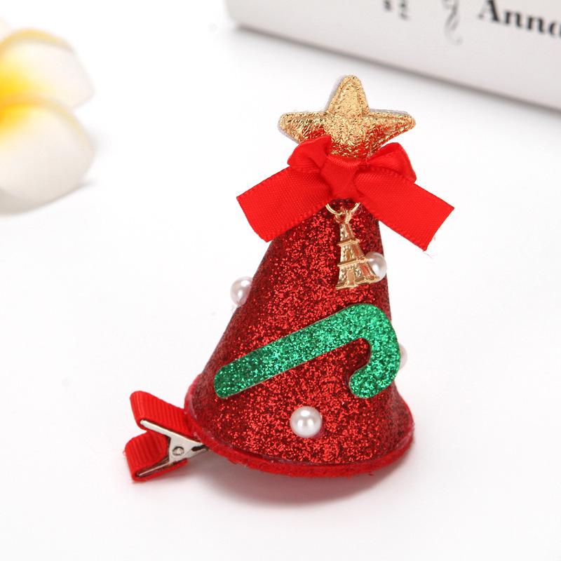 

3D Pearl Christmas Tree Hat Hairpin Clip - Festive Hair Accessory красный
