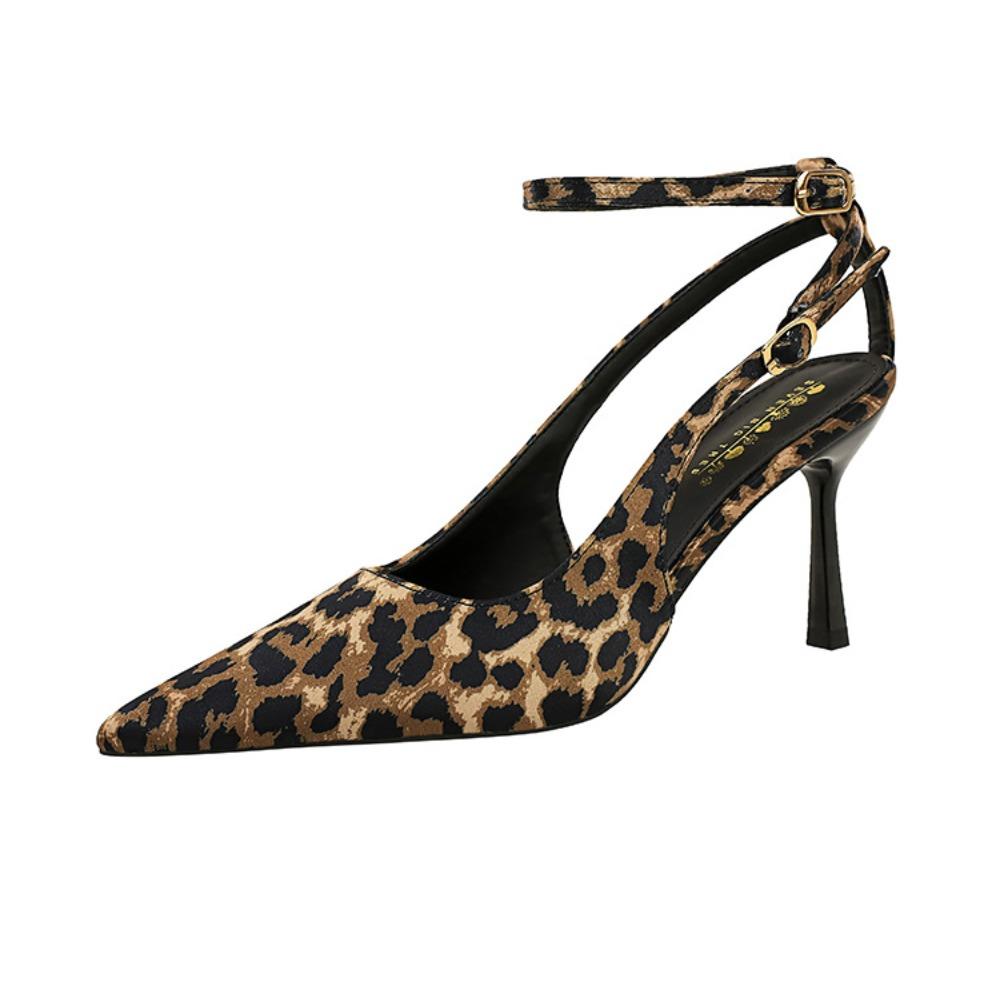 

Women Leopard Print Satin Thin Heels Shoes, Elegant One Strap Pointed Toe Shallow Mouth Stiletto Pumps, Sexy Fashion Ladies Daily Party Dress Shoes 40 леопардовий