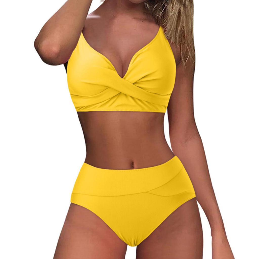 Heiß verkaufender einfarbiger Cross-Over Softcup-Bikini – Damen Europäische & Amerikanische Sexy Bademode