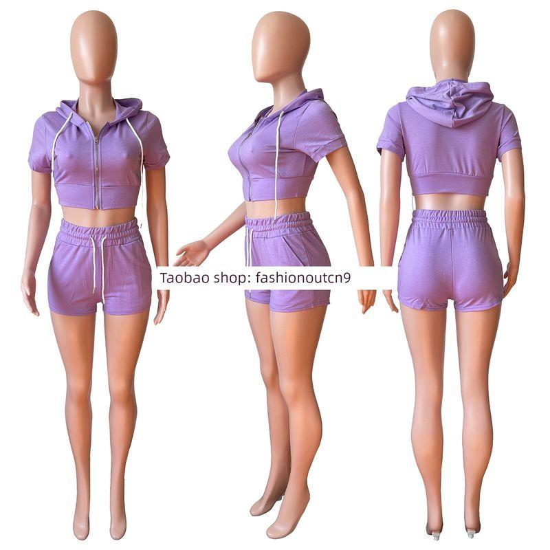 

2025 Кардиган на молнии Однотонный Короткий Топ Худи Комплект Purple XL