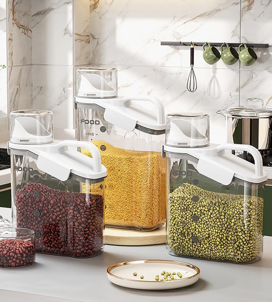 Green 1600ml Sealed Rice Container with Pouring Spout for Oats, Grains, Flour